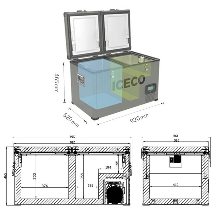 ICECO YCD90 12/24Volt 220Volt 90 Litre Çift Bölmeli Outdoor Kompresörlü Oto Buzdolabı/Dondurucu - Görsel 4