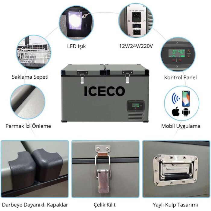 ICECO YCD90 12/24Volt 220Volt 90 Litre Çift Bölmeli Outdoor Kompresörlü Oto Buzdolabı/Dondurucu - Görsel 10