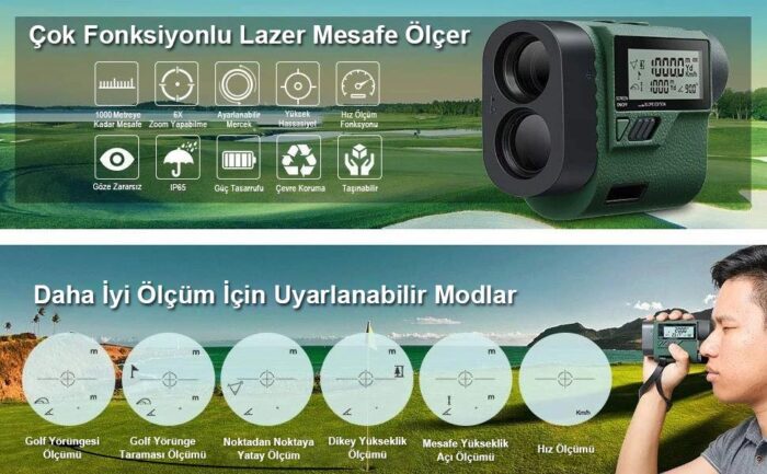 KOBB KBL1000 1Km Profesyonel Optik Dürbünlü Golf Lazer Metre + Hız Tespit Cihazı - Görsel 8