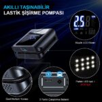 KOBB KB420 12Volt / Şarjlı Li-ion 150 PSI Taşınabilir Dijital Basınç Göstergeli Led Aydınlatmalı Akıllı Lastik Şişirme Pompası + SOS - Görsel 4
