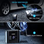 KOBB KB420 12Volt / Şarjlı Li-ion 150 PSI Taşınabilir Dijital Basınç Göstergeli Led Aydınlatmalı Akıllı Lastik Şişirme Pompası + SOS - Görsel 7