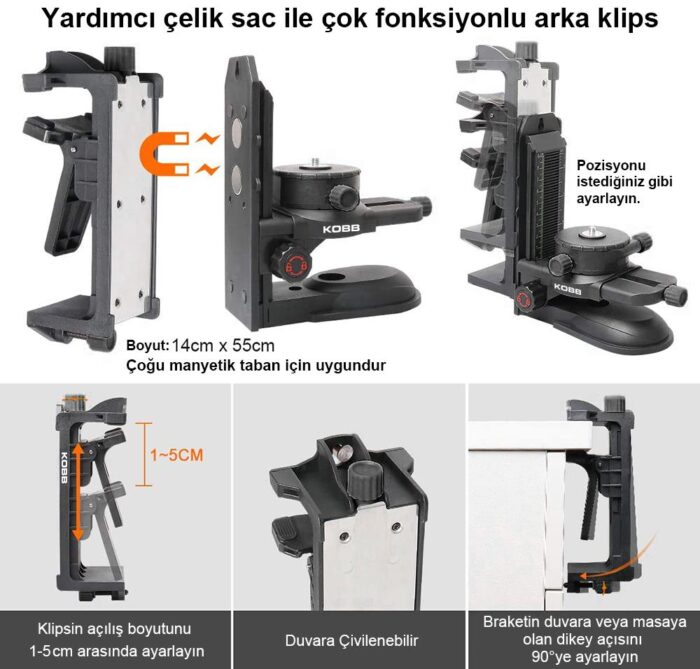KOBB KBL10SET Mıknatıslı Hassas Ayarlanabilir Lazer Hizalama Aparatı + Mıknatıslı Lazer Hizalama Sabitleme Aparatı - Görsel 10