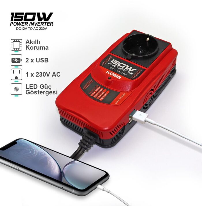 KOBB KBN150 12V/220V 150Watt Modifiye Sinüs Dönüştürücü İnvertör - Görsel 2