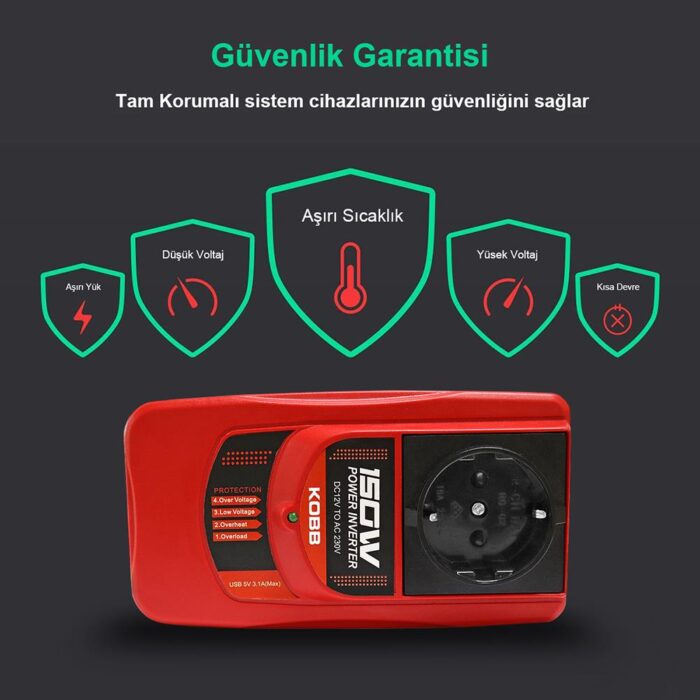 KOBB KBN150 12V/220V 150Watt Modifiye Sinüs Dönüştürücü İnvertör - Görsel 8