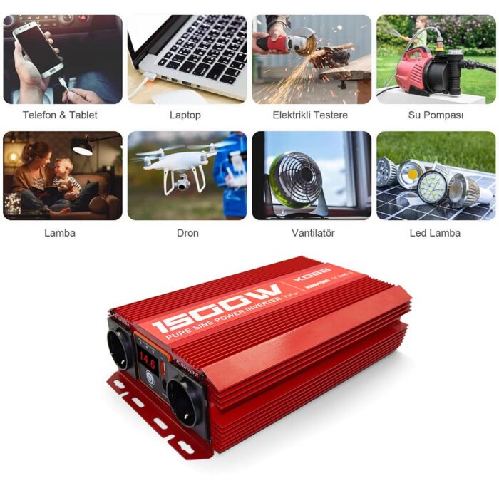 KOBB KBN1500 12V/220V 1500Watt Tam Sinüs Dönüştürücü İnvertör - Görsel 3