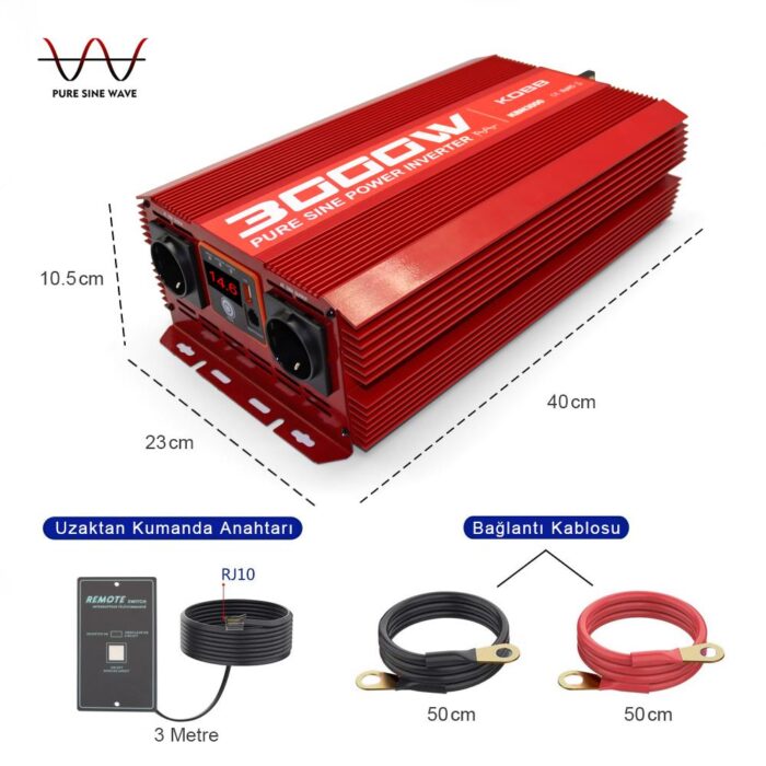 KOBB KBN3000 12V/220V 3000Watt Tam Sinüs Dönüştürücü İnvertör - Görsel 2