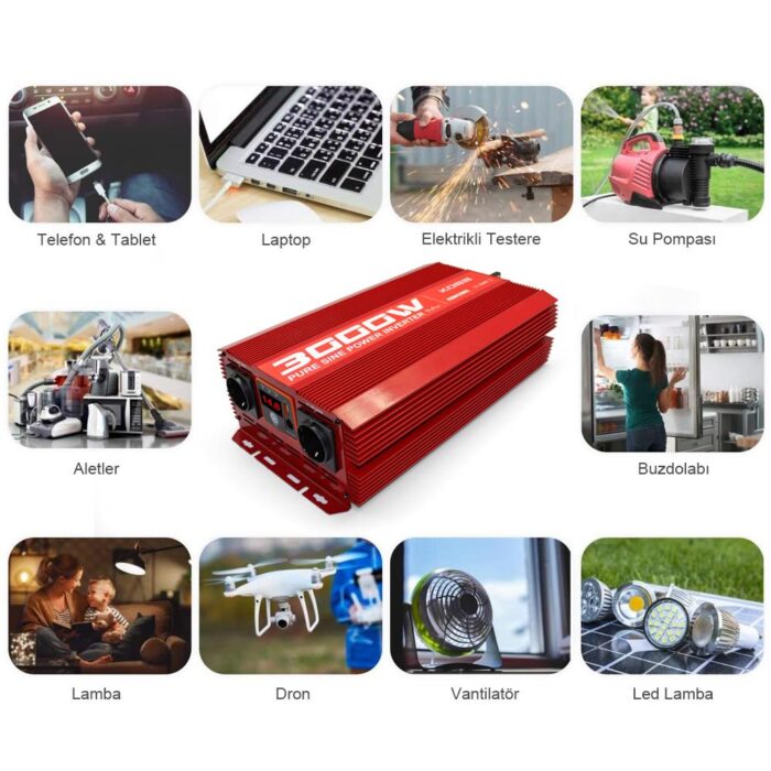 KOBB KBN3000 12V/220V 3000Watt Tam Sinüs Dönüştürücü İnvertör - Görsel 3