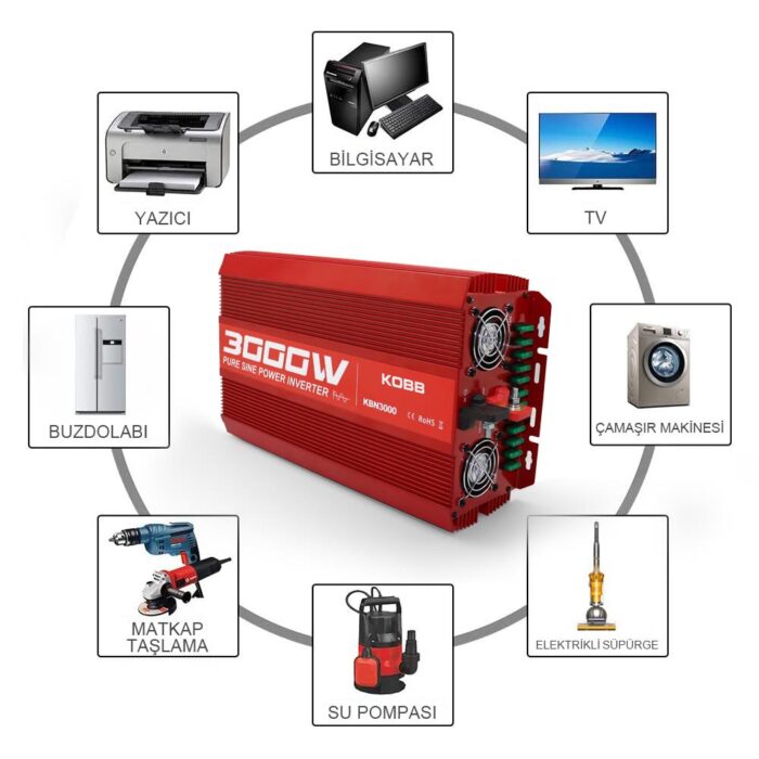 KOBB KBN3000 12V/220V 3000Watt Tam Sinüs Dönüştürücü İnvertör - Görsel 8