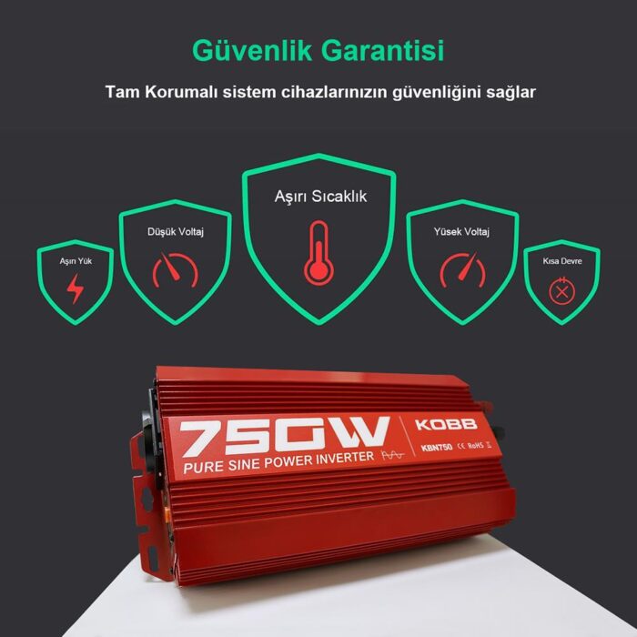 KOBB KBN750 12V/220V 750Watt Tam Sinüs Dönüştürücü İnvertör - Görsel 6