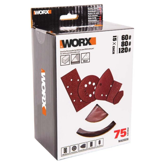 WORX WA2028 60, 80, 120 Kum, Metal ve Ahşap 75 Adet Cırtlı Zımpara Kâğıdı Seti - Görsel 3
