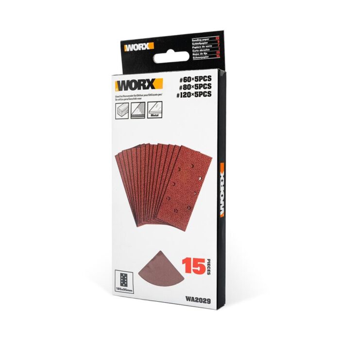 WORX WA2029 185x95mm 60, 80, 120 Kum, 15 Adet Cırtlı Universal Zımpara Kâğıdı Seti - Görsel 3