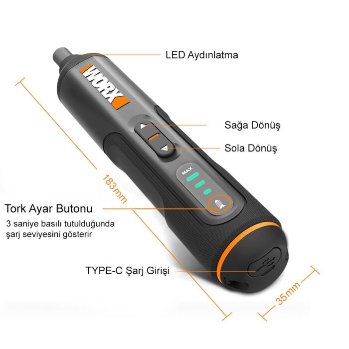 WORX WX240 4Volt/1.5Ah. Li-ion Akıllı Şarjlı Tornavida + 26 adet Bits Uç - Görsel 3