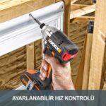 WORX WX261 20Volt 2.0Ah. Li-ion Çift Akülü 260Nm Kömürsüz Profesyonel Şarjlı Darbeli Tornavida - Görsel 8