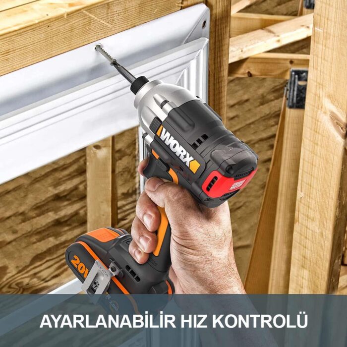 WORX WX261 20Volt 2.0Ah. Li-ion Çift Akülü 260Nm Kömürsüz Profesyonel Şarjlı Darbeli Tornavida - Görsel 8