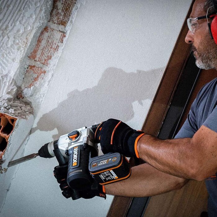 WORX WX380 20Volt 4.0Ah. 2.2J Li-ion Çift Akülü Şarjlı Profesyonel SDS-Plus Pnömatik Kırıcı/Delici - Görsel 6