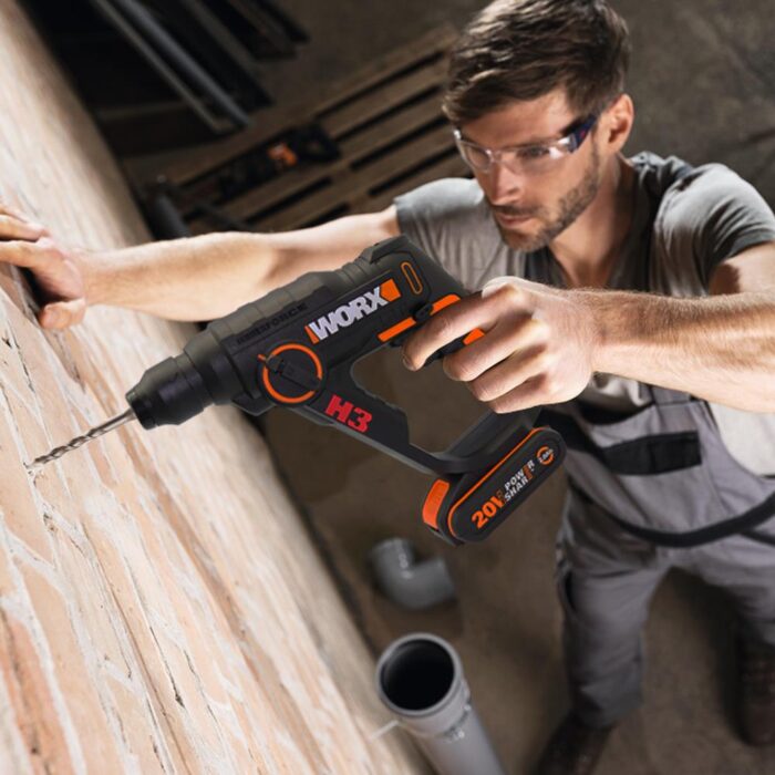 WORX WX390.9 20Volt 1.2J Profesyonel SDS-Plus Pnömatik Şarjlı Matkap + 8 Adet Uç + Mandren (Akü Dahil Değildir) - Görsel 7