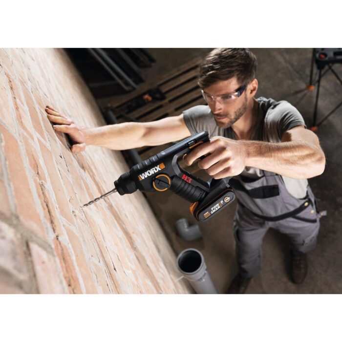 WORX WX394.3 20Volt 2.0Ah. Li-ion 1.5J Profesyonel SDS-Plus Pnömatik Şarjlı Matkap + 9 Adet Uç + Mandren - Görsel 7