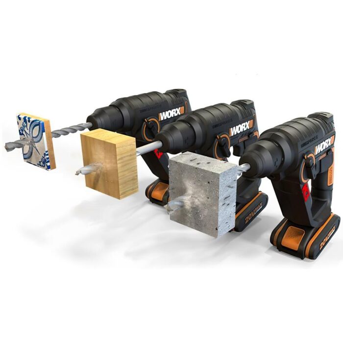 WORX WX394.3 20Volt 2.0Ah. Li-ion 1.5J Profesyonel SDS-Plus Pnömatik Şarjlı Matkap + 9 Adet Uç + Mandren - Görsel 10