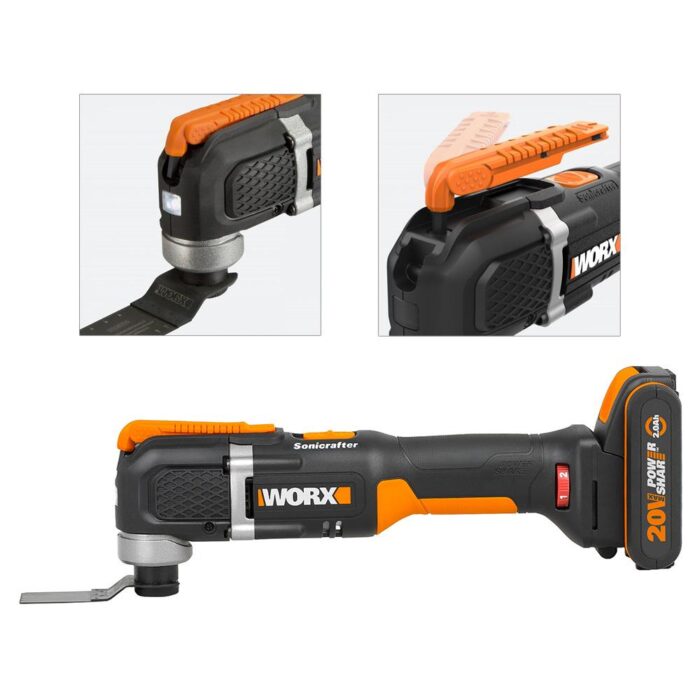 WORX WX696 20Volt 2.0Ah. Li-ion Profesyonel Çok Amaçlı Devir Ayarlı Şarjlı Kesme, Raspalama ve Zımpara - Görsel 2